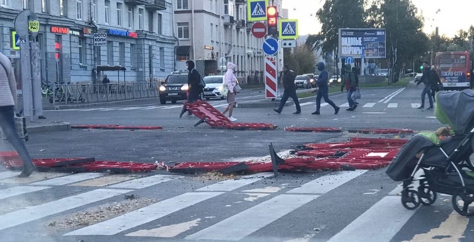 Ветер в Петербурге начал валить деревья и дорожные знаки
